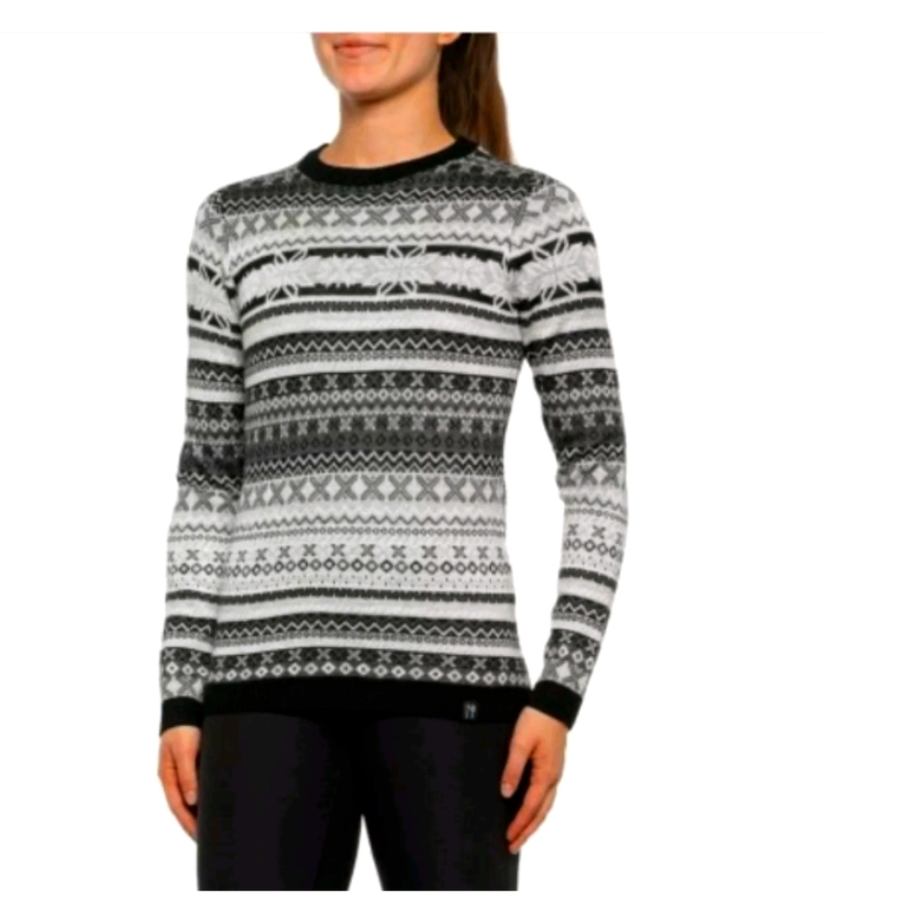Neve Zoe Fair Isle Black Gray Snowflake Crewneck S